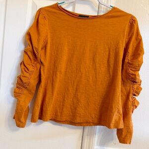 Cliche 100% cotton Elegant Ruched Sleeve Top in Orange